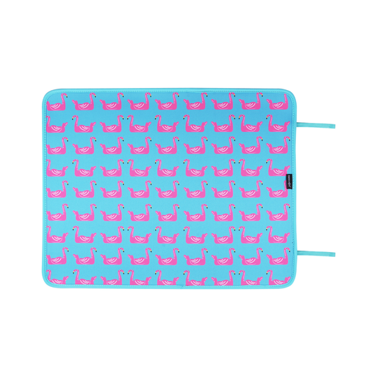 Poolside Seating Mat: Flamingo Floats banner